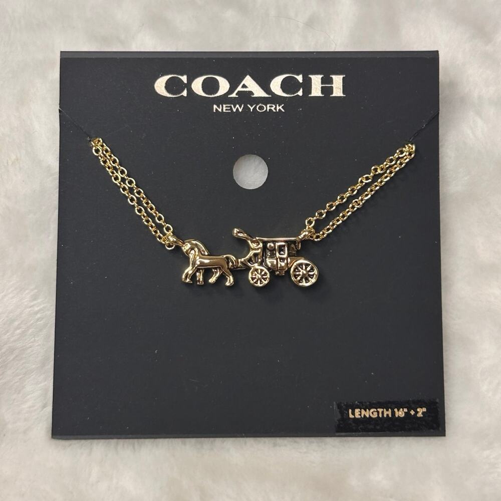 COACH Horse and Carriage Double Chain Necklace (F33375) NWT MSRP $118